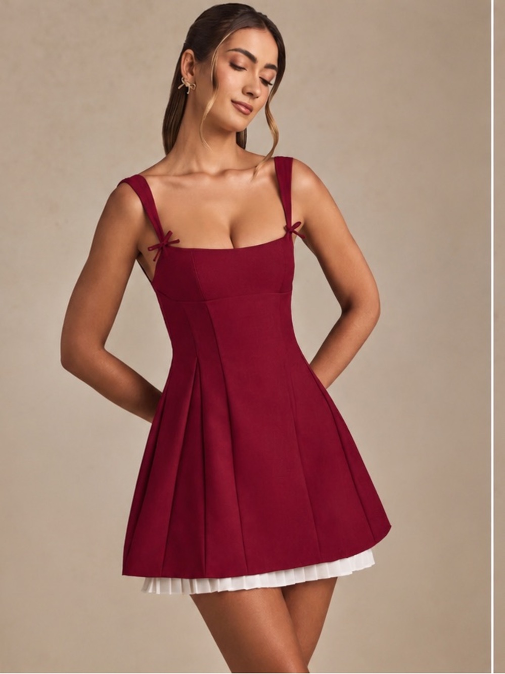 Oh Polly Pleated A-Line Mini Dress in Berry